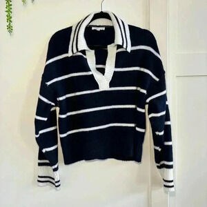 AEMI + CO Nautical Collared Women’s Navy & White Striped Sweater Size Medium